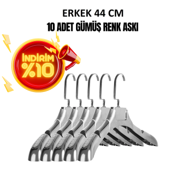 Erkek 44 Cm Gümüş Renk Ceket Askısı 10 Adet