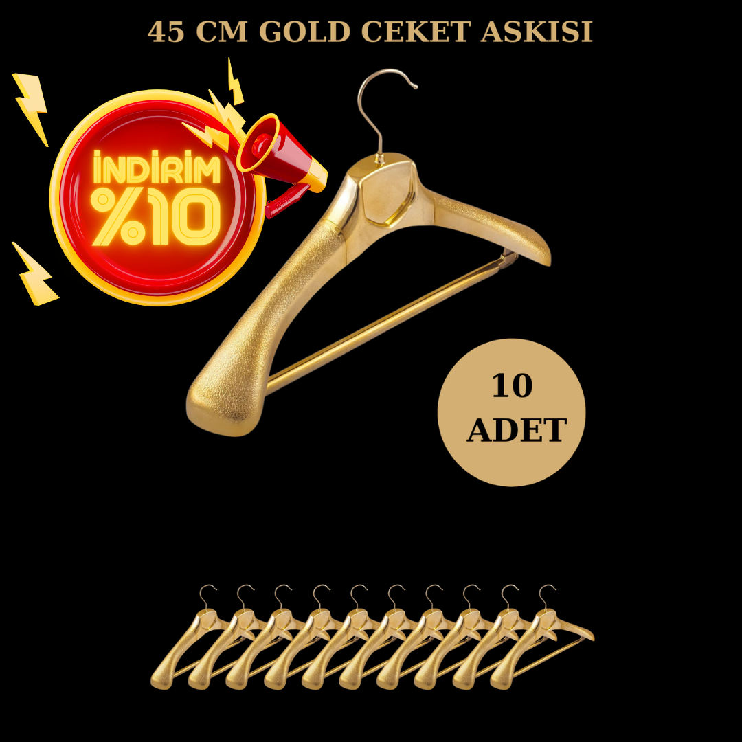Takım Askısı Elbise Askısı Gold Renk Ceket Askısı 10 Adet