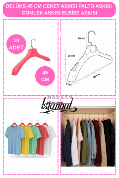 10 Adet Özel Kancalı - Pembe 45 cm ABS Plastik Ceket Askısı Palto Askısı Elbise Askısı