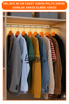 10 Adet Özel Kancalı - Turuncu 45 cm ABS Plastik Ceket Askısı Palto Askısı Elbise Askısı