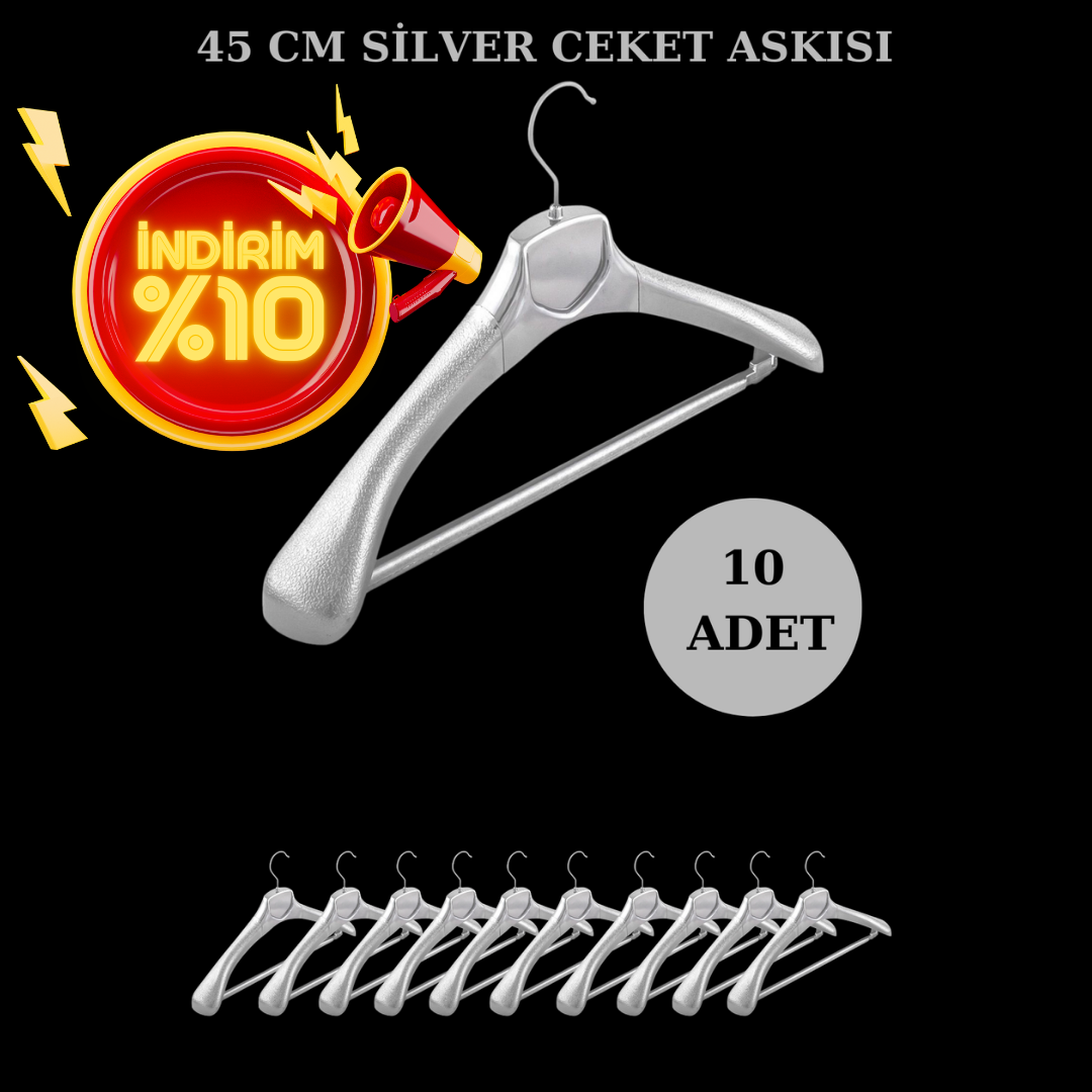 Gümüş Renk Ceket Askısı Takım Askısı Elbise Askısı 10 Adet