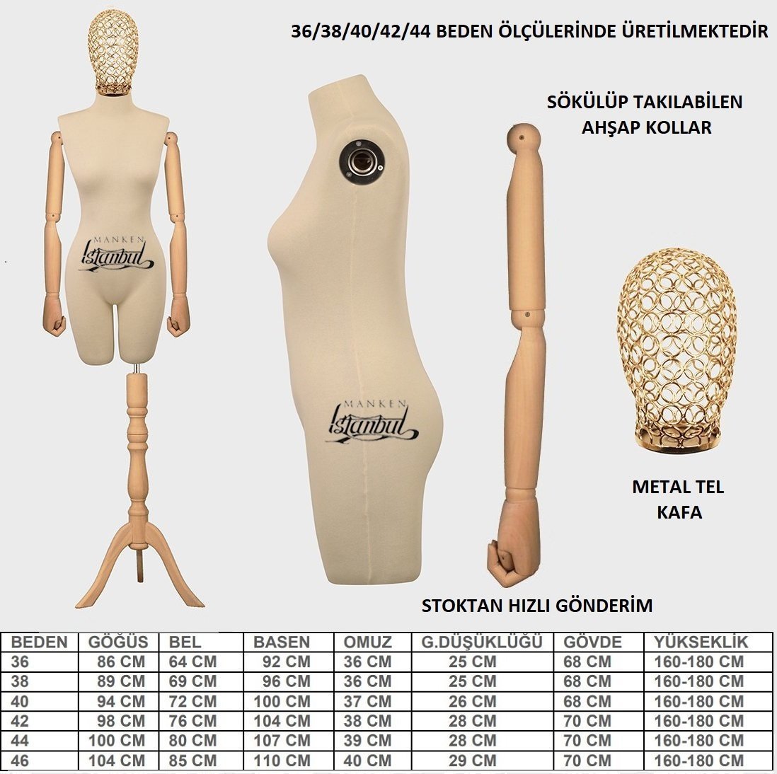 Ahşap Kukla Kollu Tel Kafalı Bayan Terzi Mankeni Kiralama