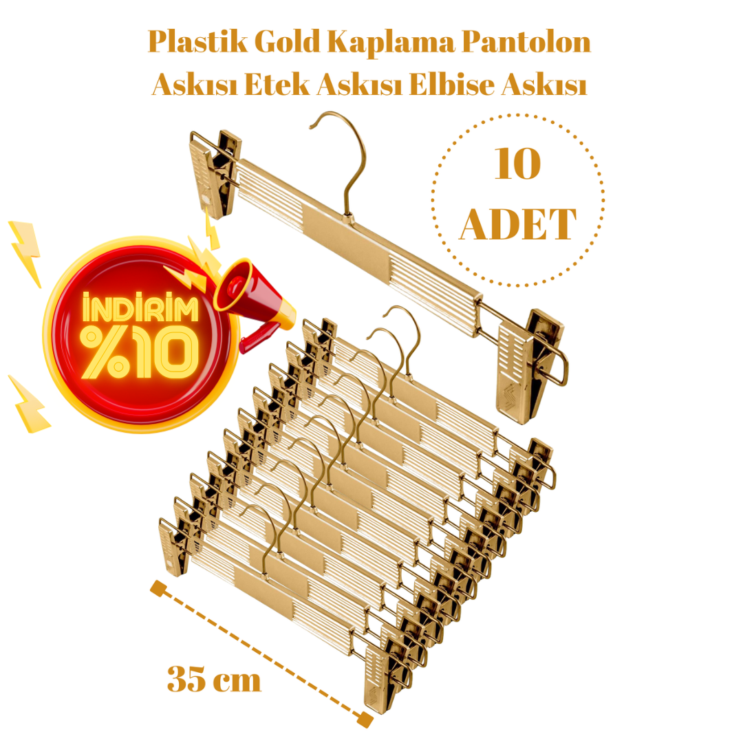 Etek Askısı Gold Renk Pantolon Askısı 10 Adet