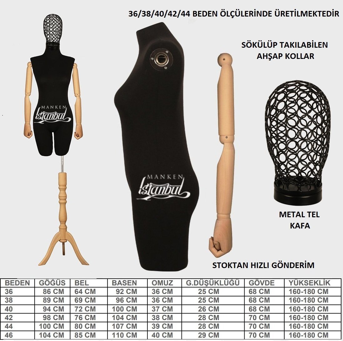 Ahşap Kukla Kollu Tel Kafalı Bayan Terzi Mankeni Kiralama