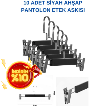 Lamine Yüksek Kalite 10 Adet Ahşap Pantolon Etek Askısı