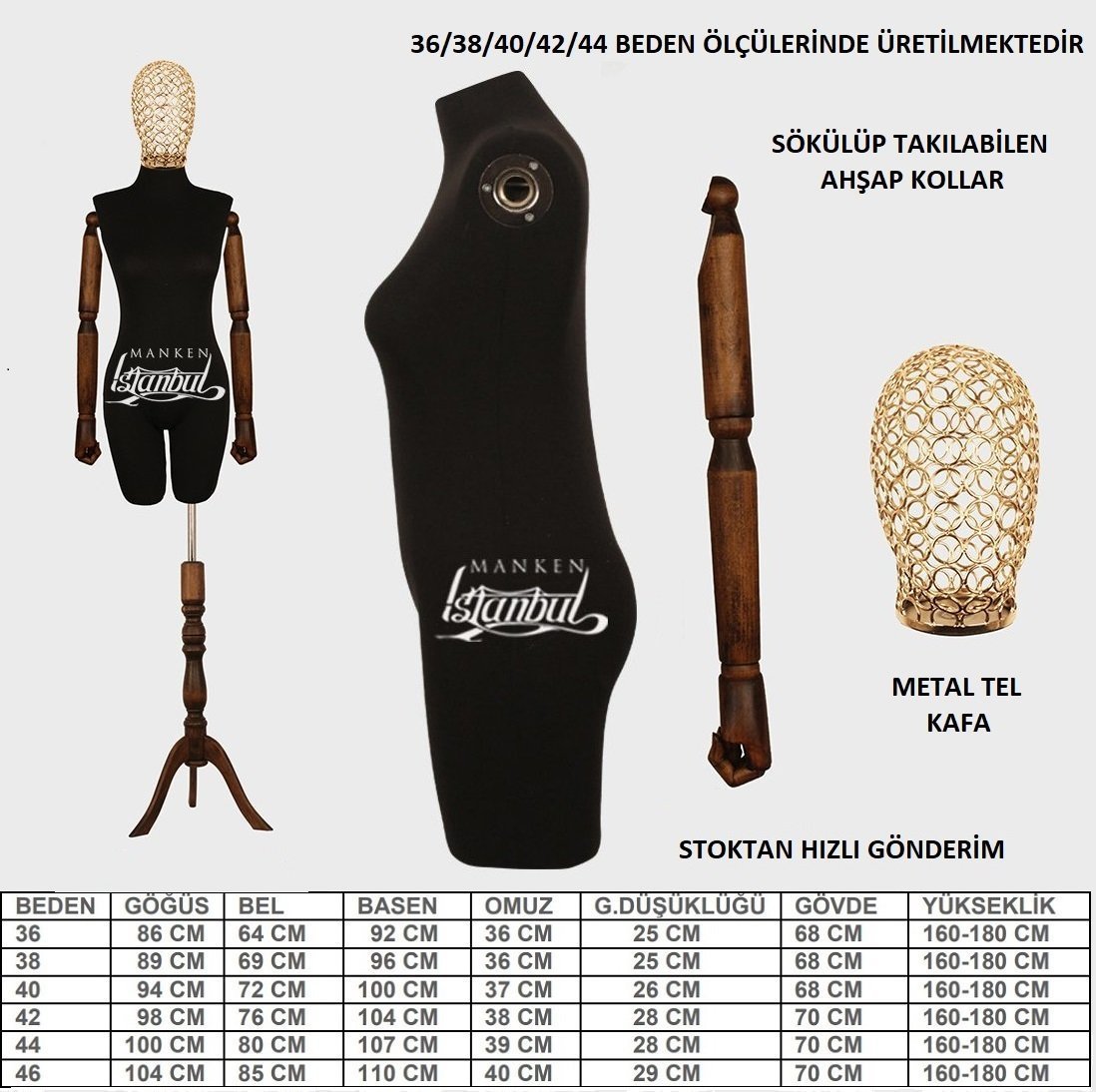 Ahşap Kukla Kollu Tel Kafalı Bayan Terzi Mankeni Kiralama