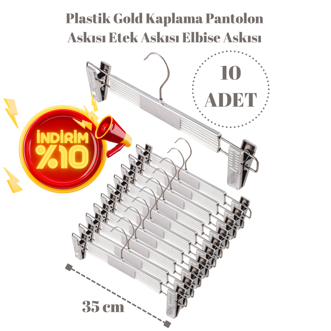 Etek Askısı Gümüş Renk Pantolon Askısı 10 Adet