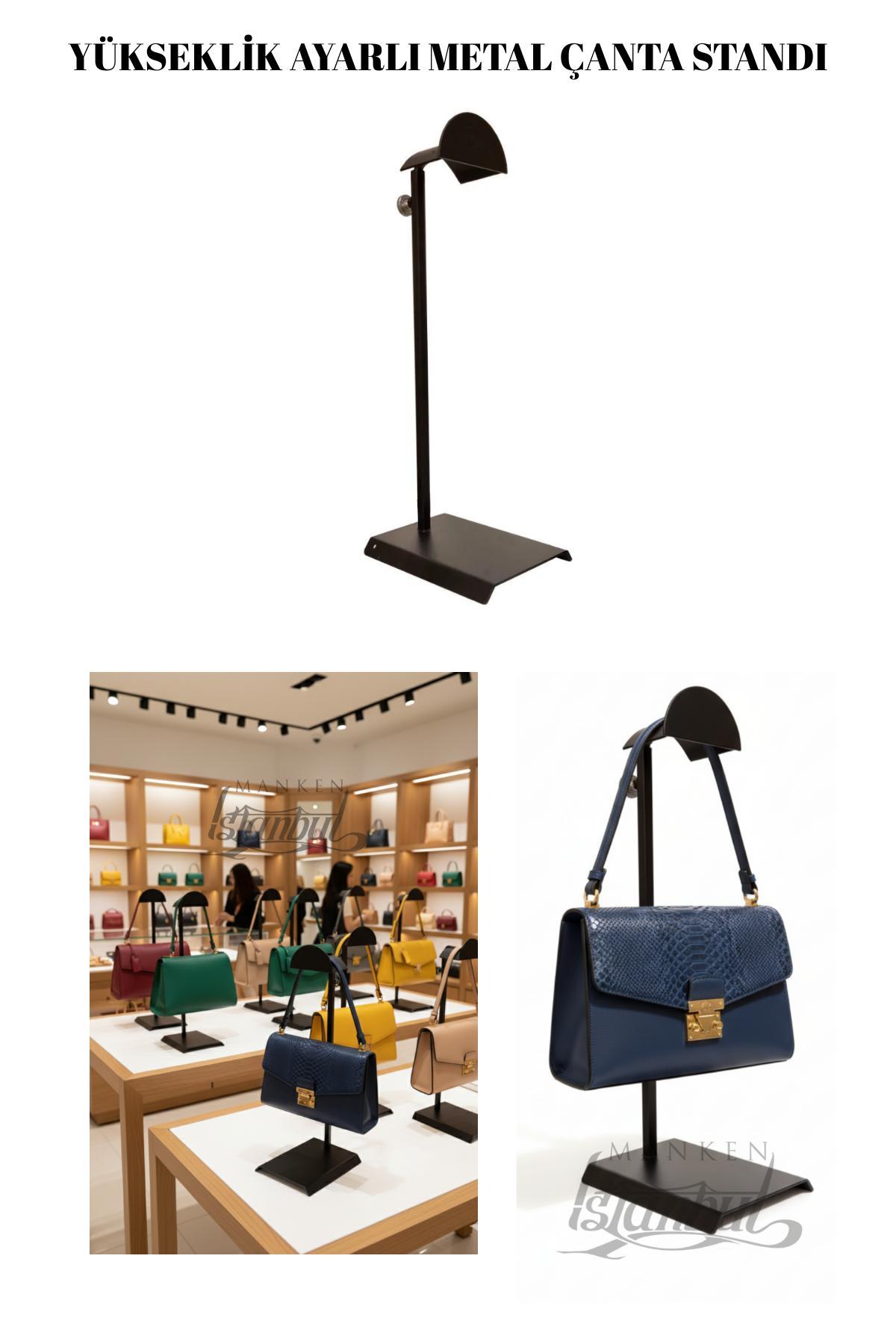 Ayarlanabilir Siyah Çanta Standı - Elegan Çanta Teşhir Askısı