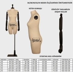 Keten Kumaş Pantolon Giyebilen Ahşap Kol Terzi Mankeni Vitrin Mankeni 42 beden