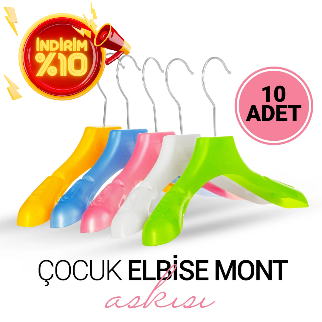 Çocuk Elbise Mont Askısı 5 Renk Seçenek 10 Adet