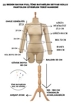 38 Beden Kollu İğne Batabilen Prova Mankeni Terzi Mankeni