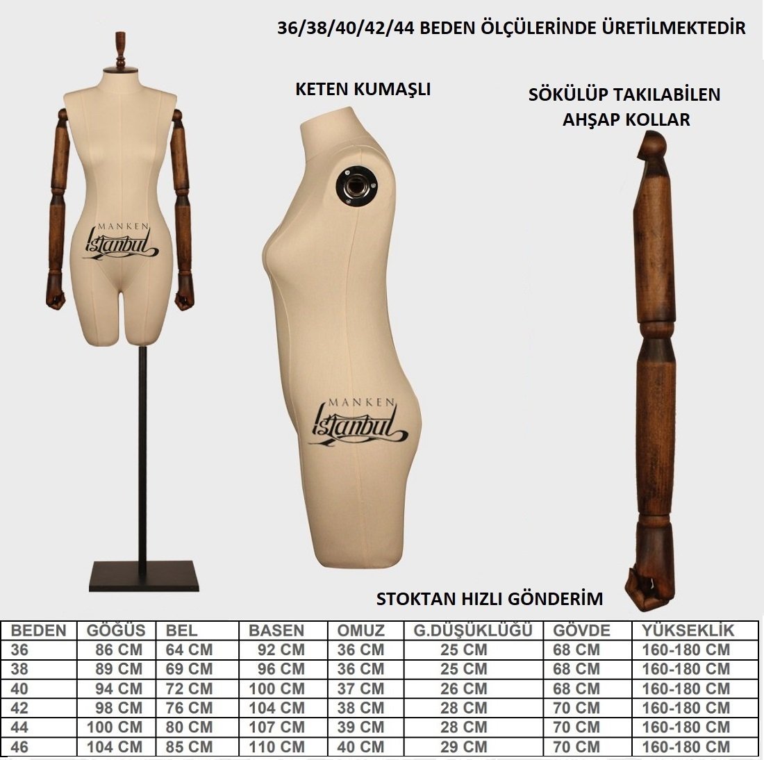 Keten Kumaş Pantolon Giyebilen Ahşap Kol Terzi Mankeni Vitrin Mankeni