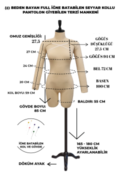 38 Beden Kollu İğne Batabilen Prova Mankeni Terzi Mankeni
