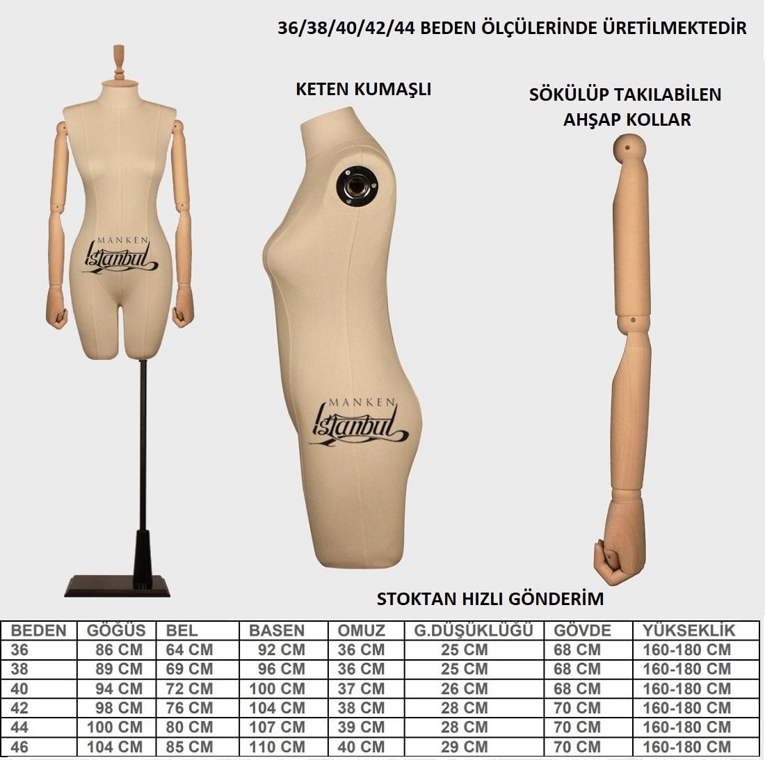 Keten Kumaş Pantolon Giyebilen Kollu Bayan Terzi Mankeni