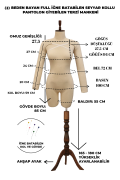 38 Beden Kollu İğne Batabilen Prova Mankeni Terzi Mankeni