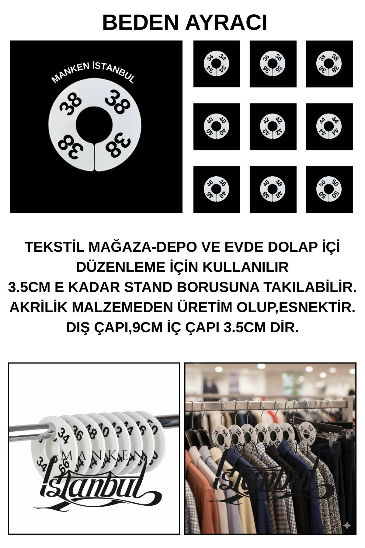 Mağaza ve Depolar İçin Beyaz Renk Beden Ayracı