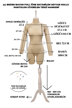38 Beden Kollu İğne Batabilen Prova Mankeni Terzi Mankeni