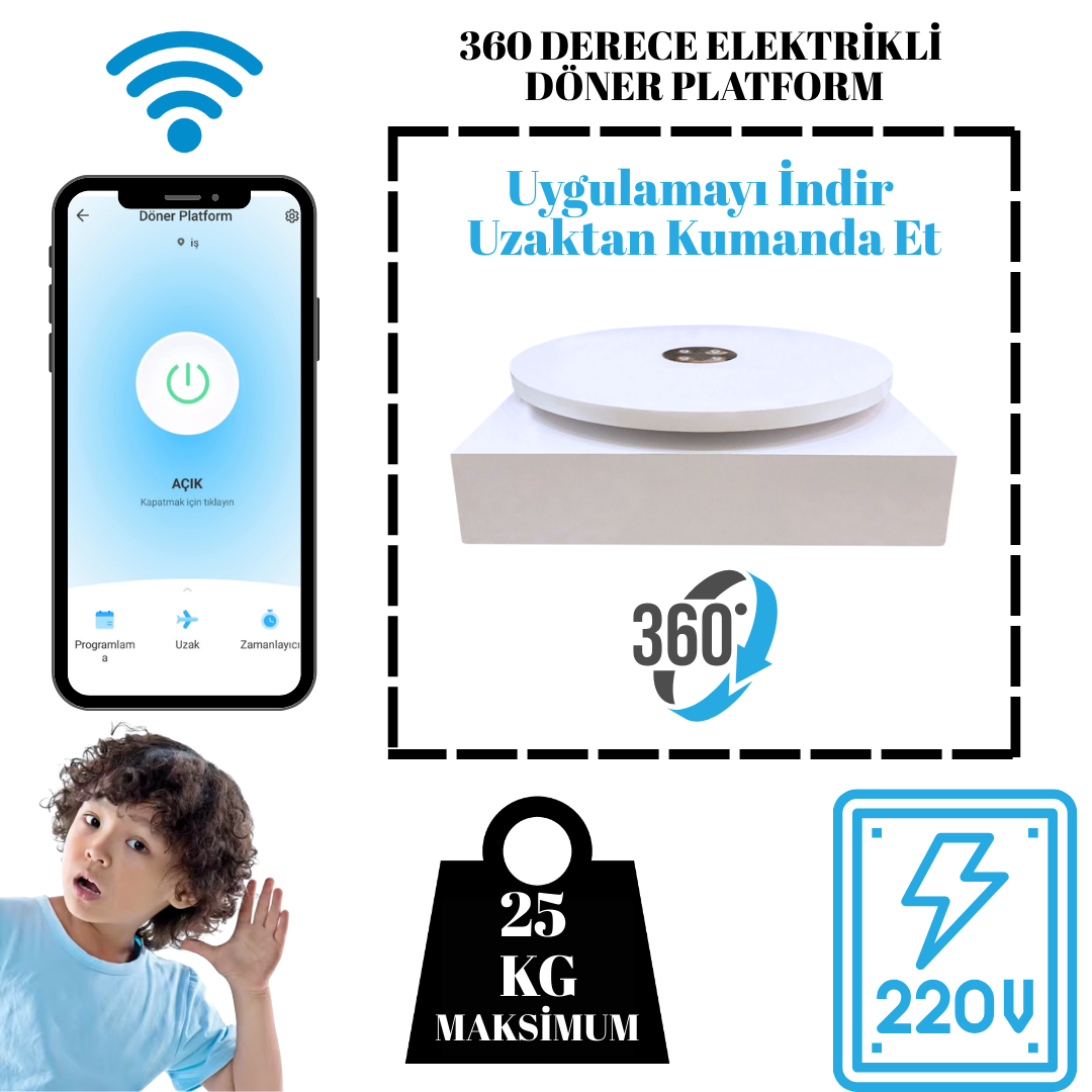 25 Kg Taşıma Kapasiteli Uzaktan WiFe Kontrol Döner Platform