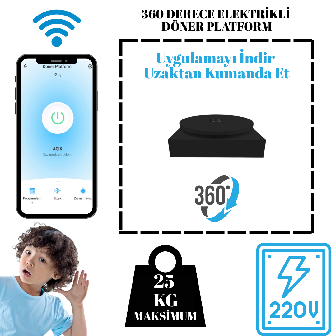 25 Kg Taşıma Kapasiteli Uzaktan WiFe Kontrol Döner Platform