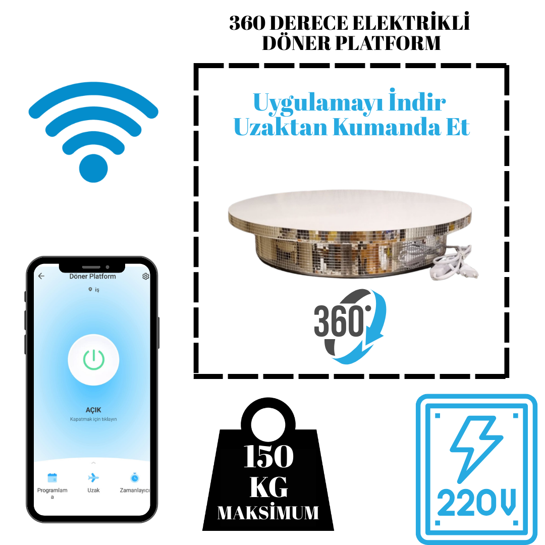 150 Kg Taşıma Kapasiteli Uzaktan Wi-Fe Kontrol Döner Platform