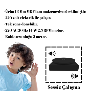 Elektrikli Siyah Renk 25 KG Kapasiteli Döner Platform