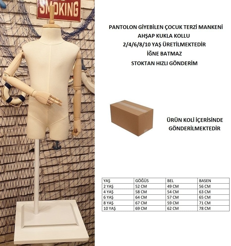 Ahşap Kollu Pantolon Giyebilen Çocuk Terzi Mankeni Vitrin Mankeni