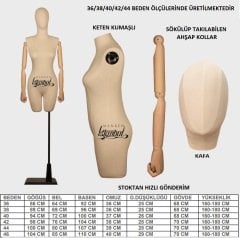 Keten Kumaş Pantolon Giyebilen Kollu Bayan Terzi Mankeni