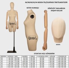 Keten Kumaş Pantolon Giyebilen Kollu Bayan Terzi Mankeni