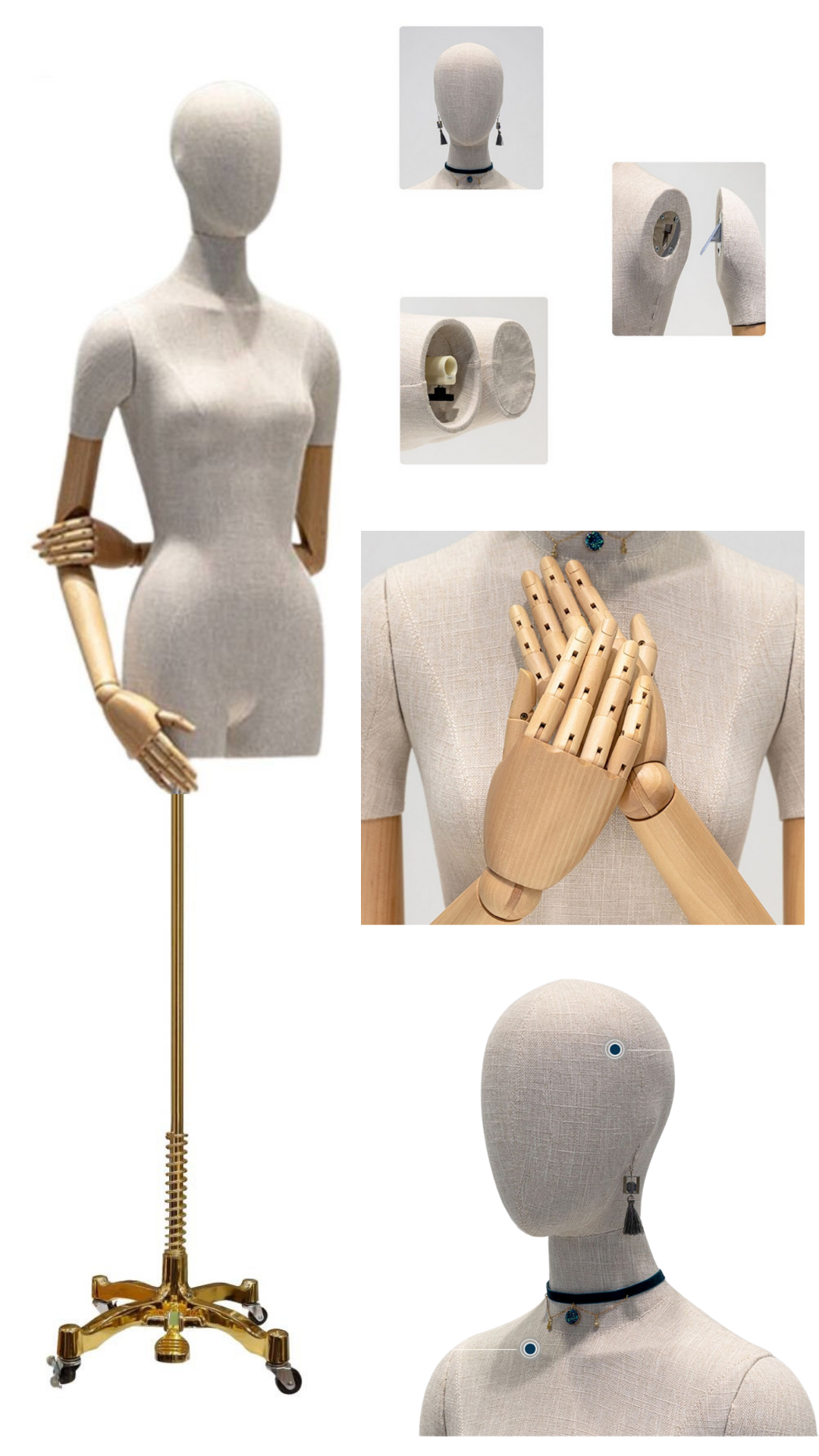 Yüksek Kalite 36 Beden Gold Ayak Ahşap Kollu Vitrin Mankeni Terzi Mankeni