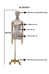 Yüksek Kalite 36 Beden Gold Ayak Ahşap Kollu Vitrin Mankeni Terzi Mankeni