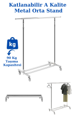 A Kalite Katlanabilir Tekerlekli Metal Orta Stand Elbise Askısı