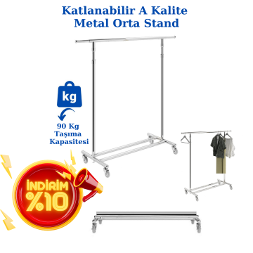 A Kalite Katlanabilir Tekerlekli Metal Orta Stand Elbise Askısı