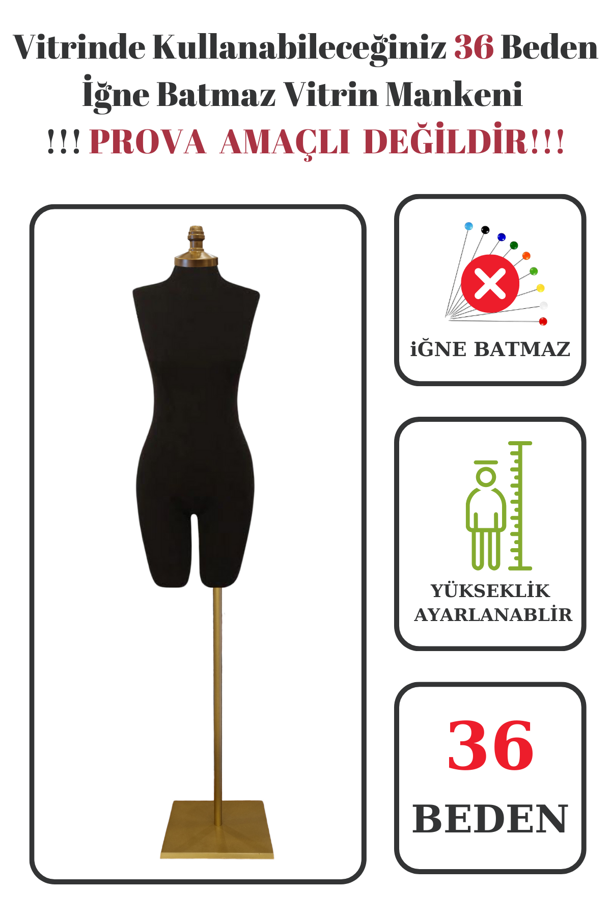 Gold Ayaklı Pantolon Giyebilen Vitrin Amaçlı Terzi Mankeni 36-38-40