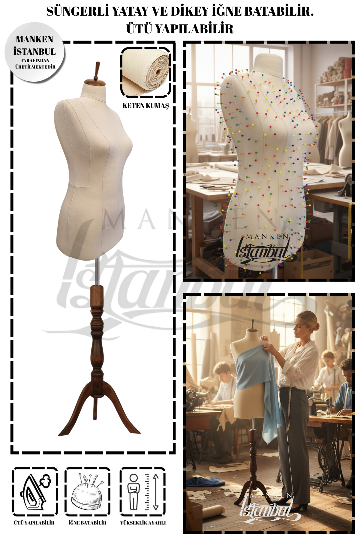 Süngerli Keten Kumaş Terzi Prova Mankeni