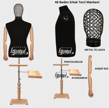 Tel Kafalı Erkek Ahşap Kollu Terzi Mankeni Vitrin Mankeni