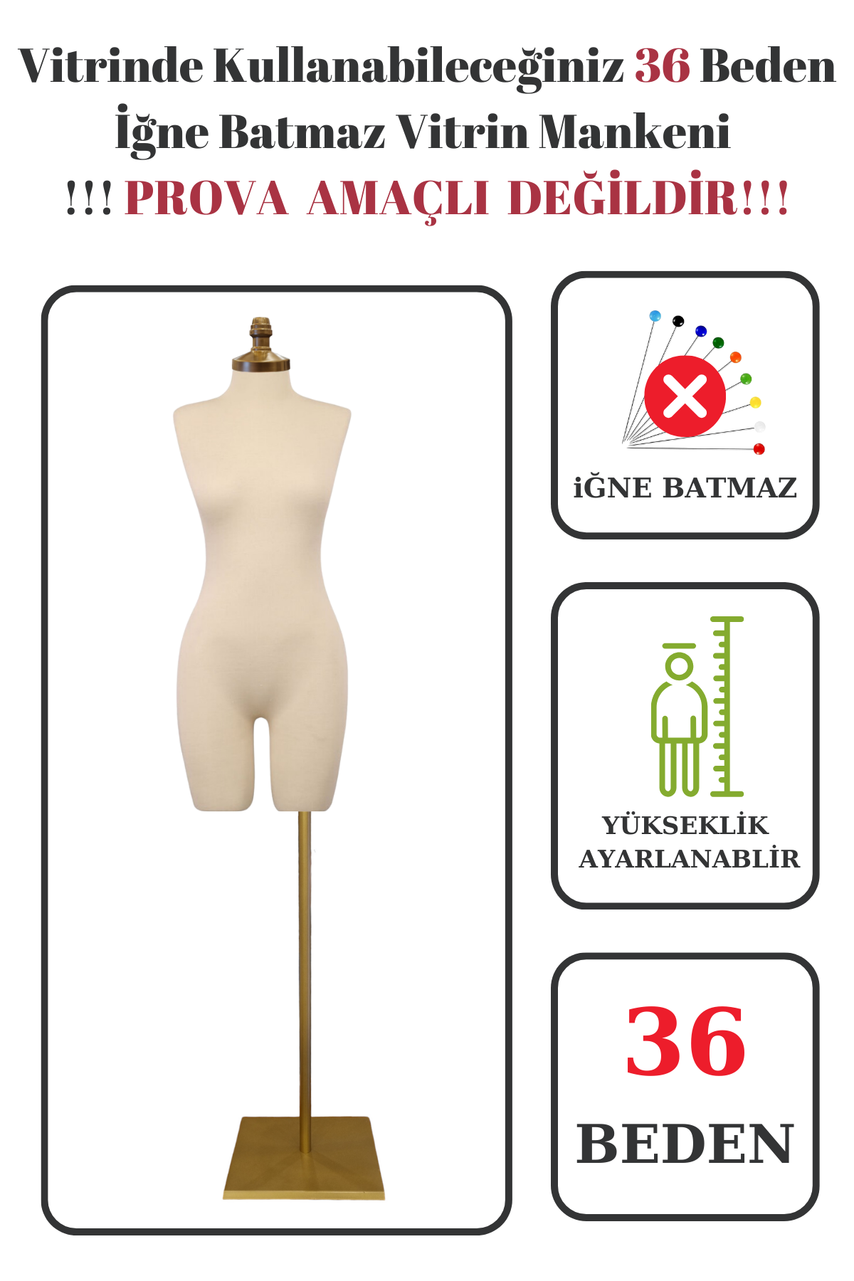 Gold Ayaklı Pantolon Giyebilen Vitrin Amaçlı Terzi Mankeni 36-38-40