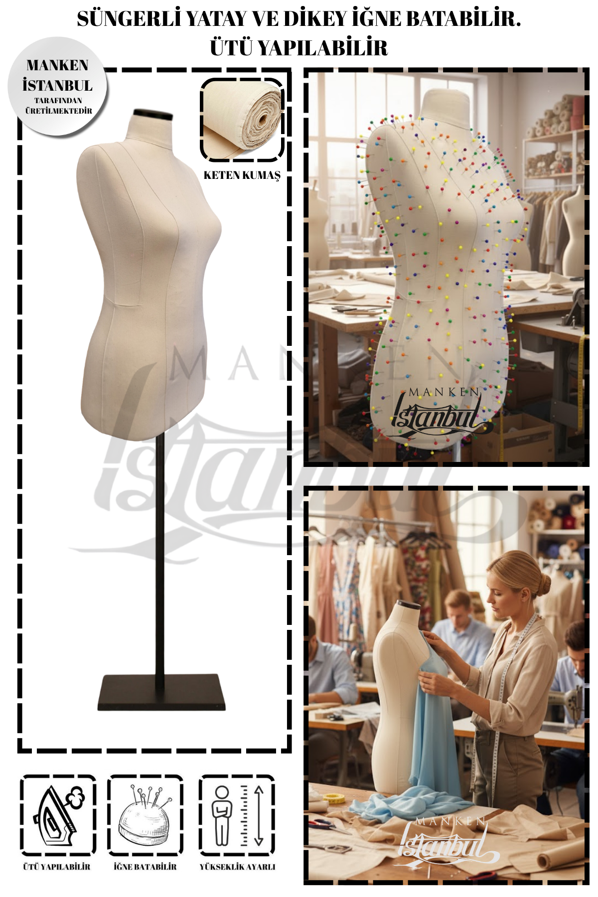 Süngerli Keten Kumaş Terzi Prova Mankeni