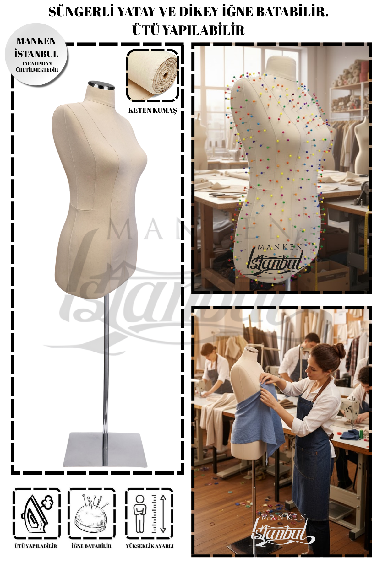 Süngerli Keten Kumaş Terzi Prova Mankeni