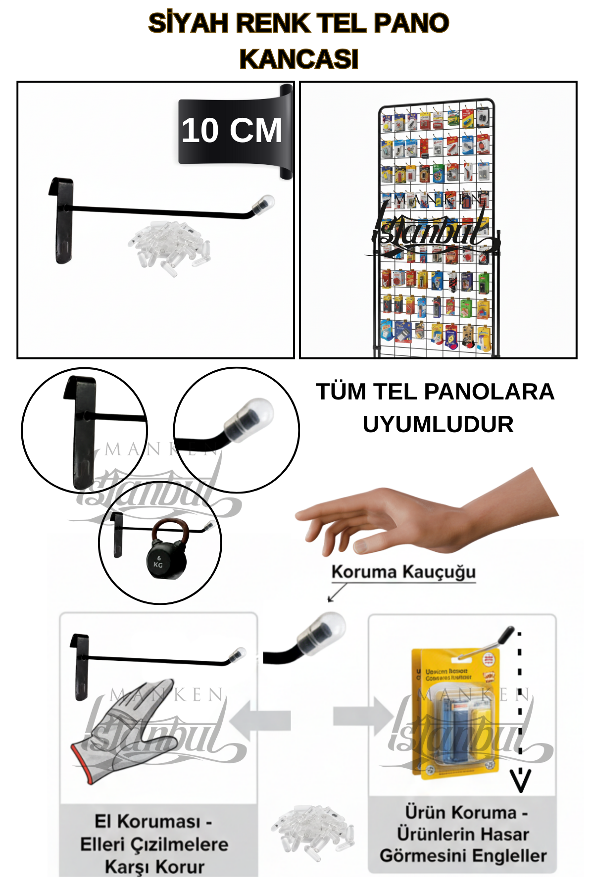 Özel Üretim Koruma Kauçuk Siyah Tel Pano Kancası