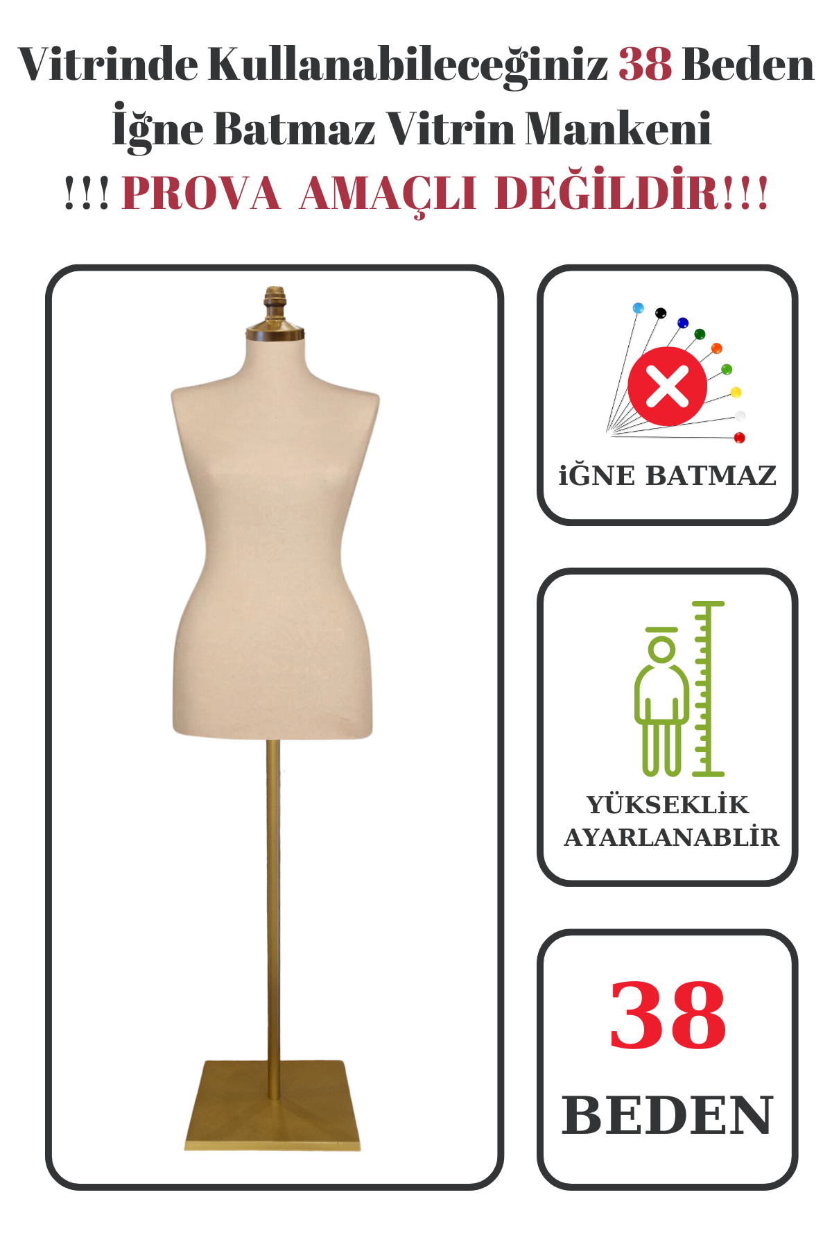 Gold Ayaklı 36-38-40 beden Bayan vitrin amaçlı terzi mankeni vitrin mankeni İĞNE BATMAZ 38 beden