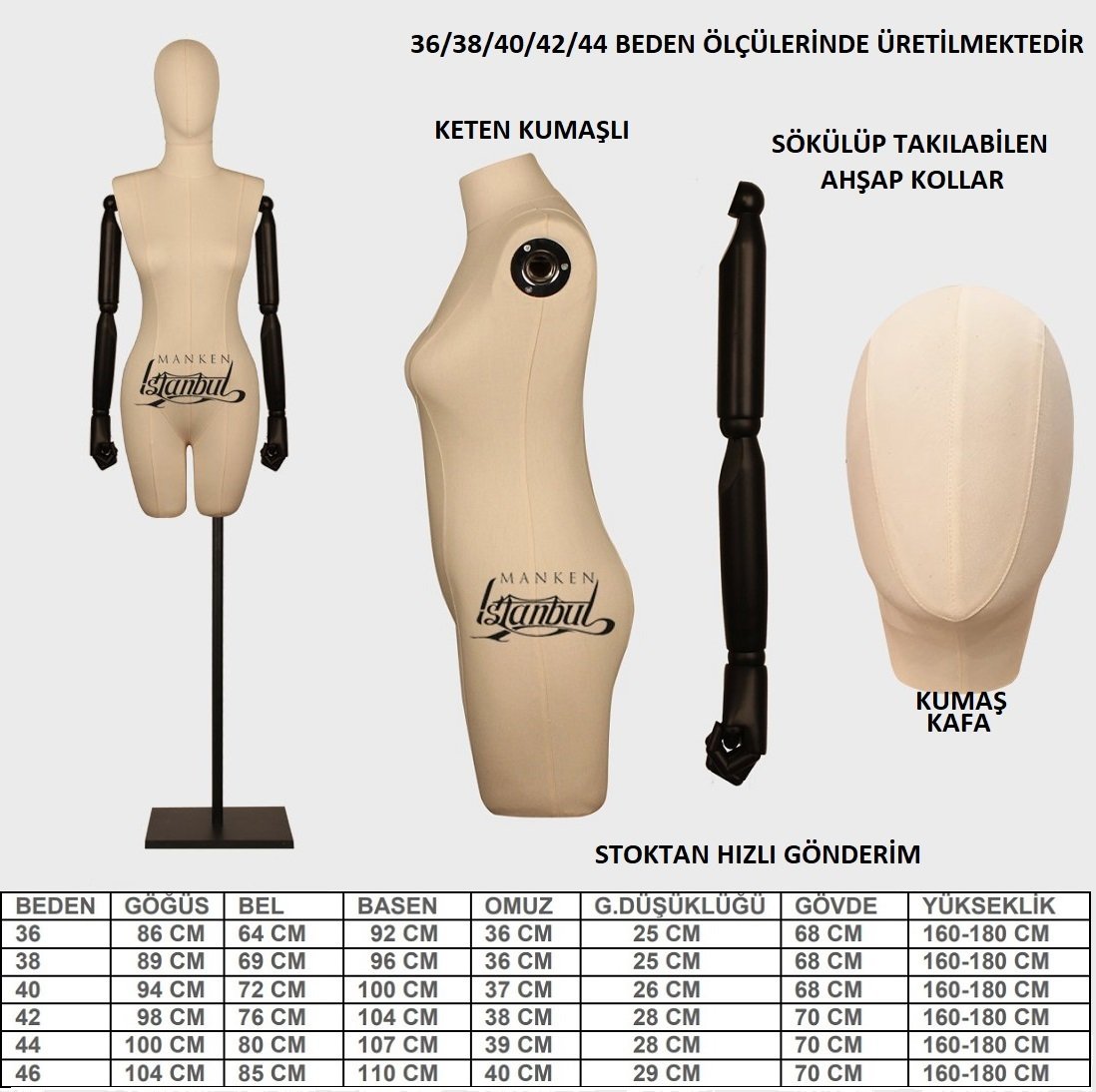 Keten Kumaş Pantolon Giyebilen Kollu Bayan Terzi Mankeni