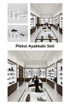 Pleksi Beyaz Kademeli Ayakkabı Rafı & Ayakkabı Teşhir Standı & Organizer Raf