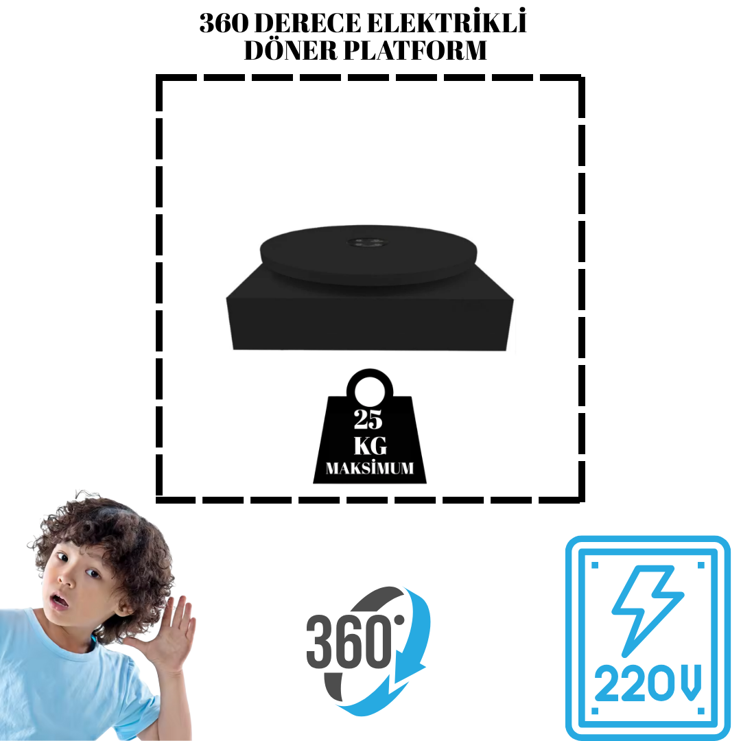 Elektrikli Siyah Renk 25 KG Kapasite Döner Platform