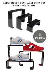 Pleksi Beyaz Kademeli Ayakkabı Rafı & Ayakkabı Teşhir Standı & Organizer Raf SİYAH