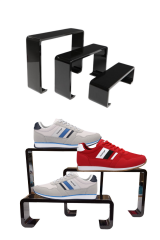 Pleksi Beyaz Kademeli Ayakkabı Rafı & Ayakkabı Teşhir Standı & Organizer Raf SİYAH