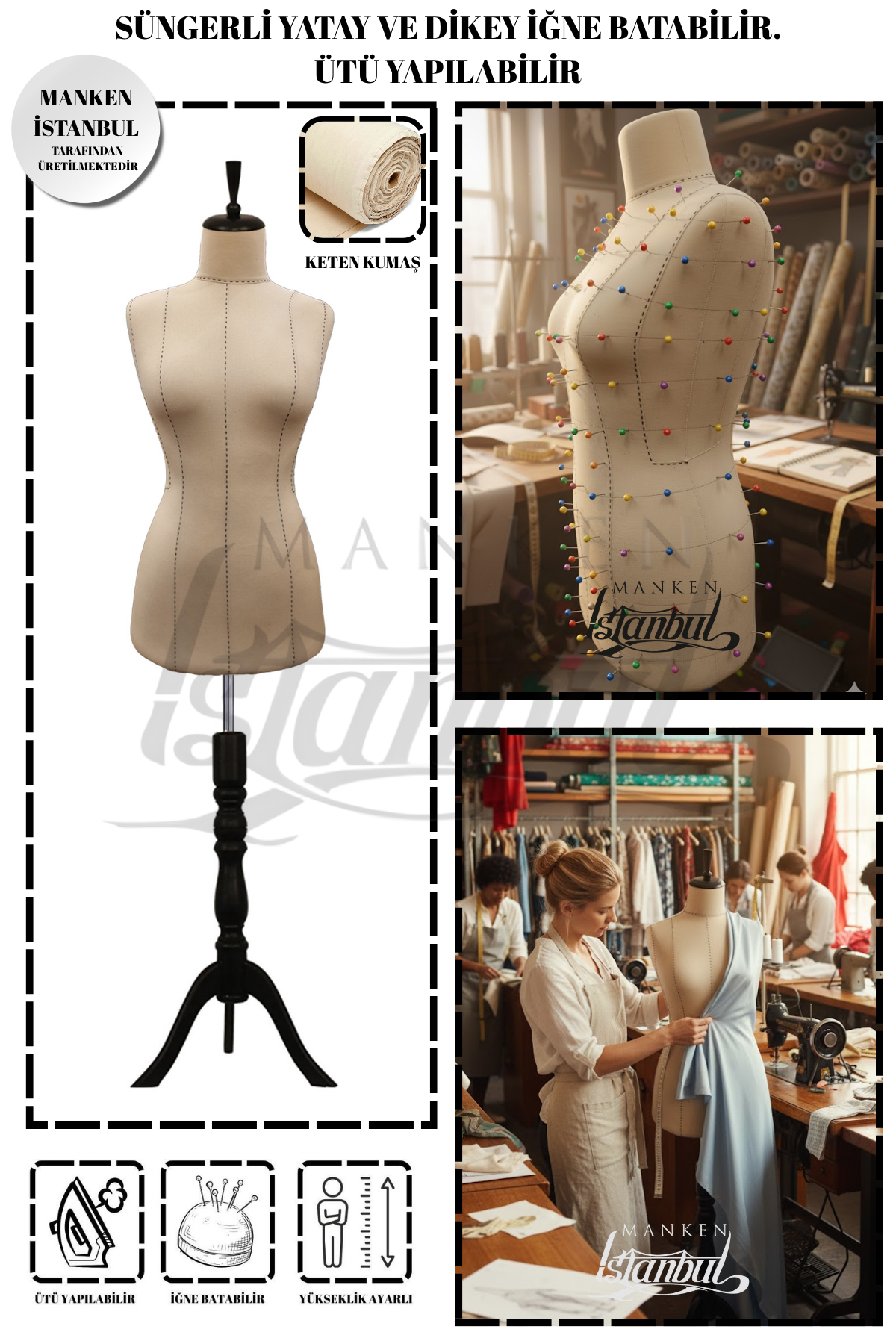 Yüksek Kalite Özel Punto Dikişli Full İğne Batabilen Terzi Mankeni