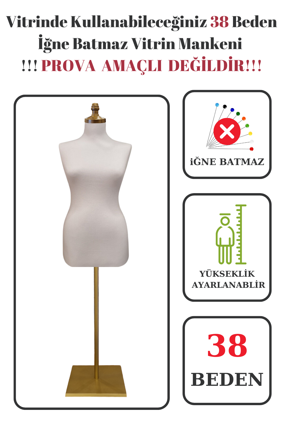 Gold Ayaklı 36-38-40 beden Bayan vitrin amaçlı terzi mankeni vitrin mankeni İĞNE BATMAZ 38 beden