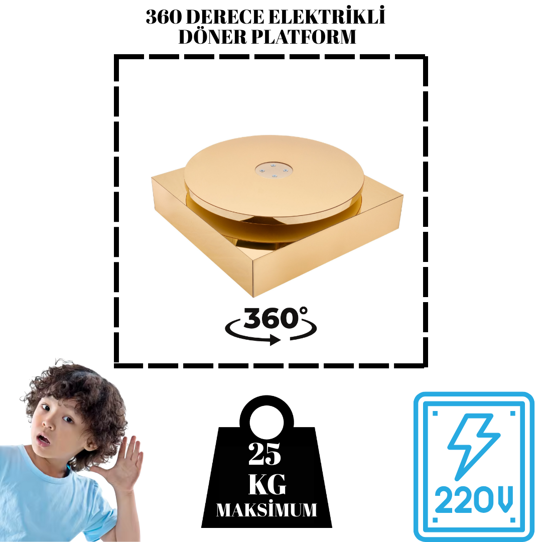 Delüks Gold Kaplama Elektrikli 25 KG Kapasiteli Döner Platform