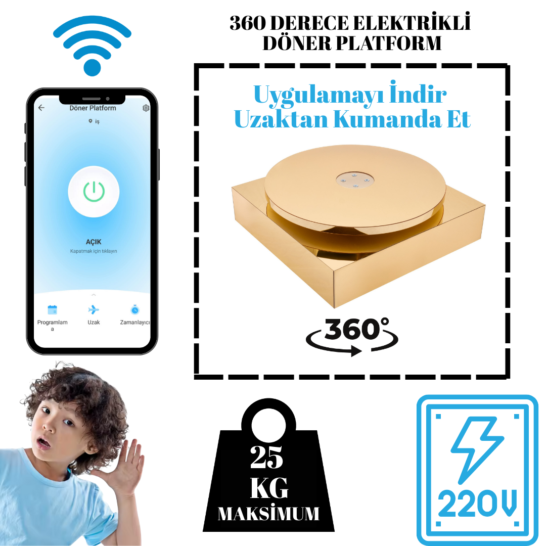 Wife Kontrol Delüks Elektrikli Gold Kaplama Elektrikli 25 KG Kapasiteli Döner Platform