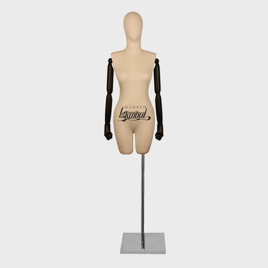 Keten Kumaş Paçalı Ahşap Kollu Terzi Mankeni Vitrin Mankeni